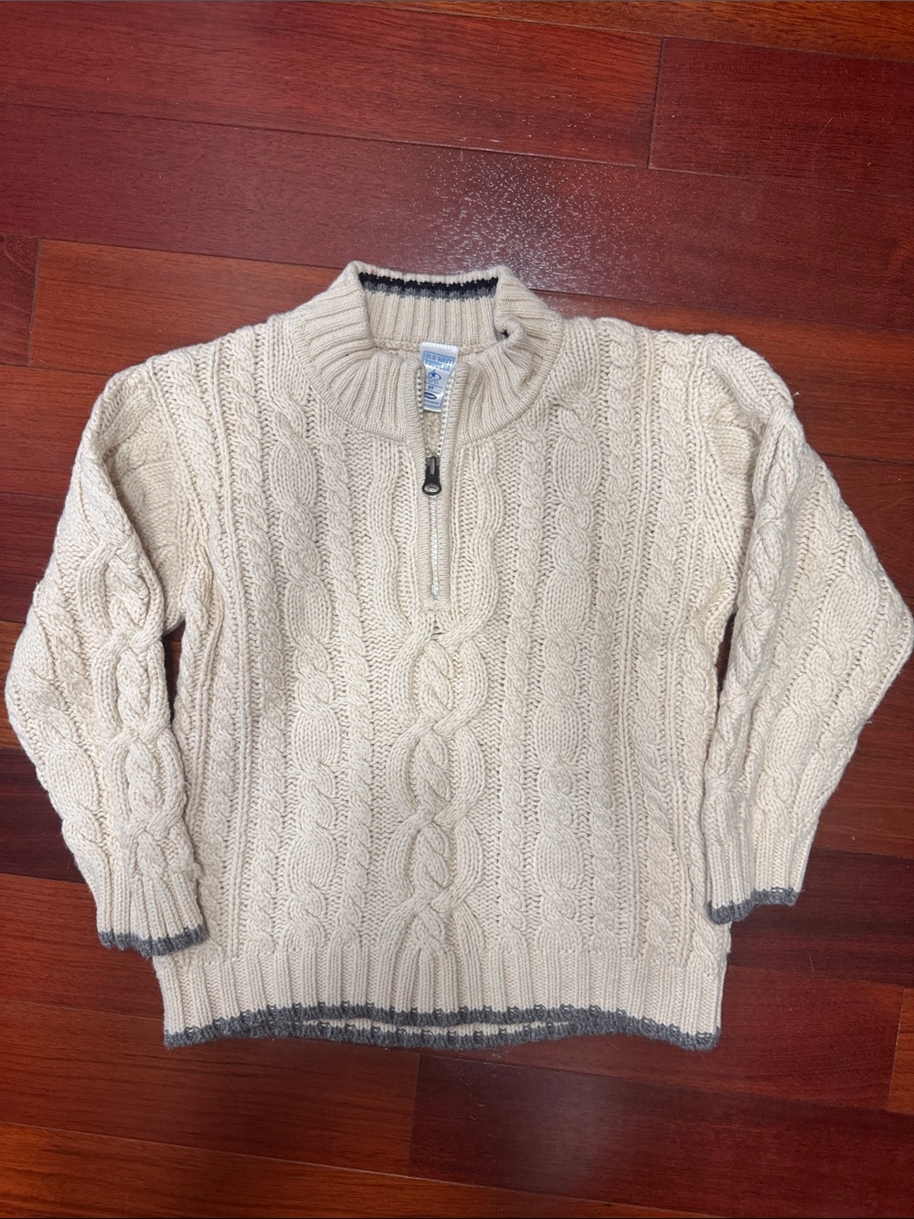 Old Navy Men's Cream Cable-Knit Quarter-Zip Sweater with Gray Trim